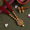 Maroon Color Long Matte Gold Temple Necklace Set (TPLN544MRN)