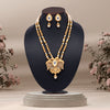 Gold Color Long Matte Gold Rajwadi Temple Necklace Set (TPLN546GLD)