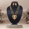 Green Color Long Matte Gold Temple Necklace Set (TPLN546GRN)