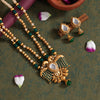 Green Color Long Matte Gold Temple Necklace Set (TPLN546GRN)