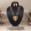 Maroon & Green Color Long Matte Gold Temple Necklace Set (TPLN546MG)