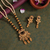 Maroon & Green Color Long Matte Gold Temple Necklace Set (TPLN550MG)