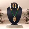 Green Color Long Matte Gold Temple Necklace Set (TPLN551GRN)