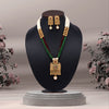 Maroon & Green Color Long Matte Gold Temple Necklace Set (TPLN551MG)