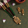 Maroon & Green Color Long Matte Gold Temple Necklace Set (TPLN551MG)