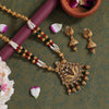Maroon & Green Color Long Matte Gold Rajwadi Temple Necklace Set (TPLN555MG)