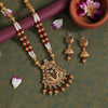Maroon Color Long Matte Gold Rajwadi Temple Necklace Set (TPLN555MRN)