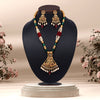 Maroon & Green Color Long Matte Gold Temple Necklace Set (TPLN556MG)