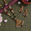 Maroon & Green Color Long Matte Gold Temple Necklace Set (TPLN556MG)