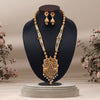 Rani Color Long Matte Gold Temple Necklace Set (TPLN558RNI)