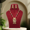 Maroon & Green Color Long Matte Gold Temple Necklace Set (TPLN560MG)