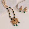 Green Color Long Matte Gold Temple Necklace Set (TPLN561GRN)