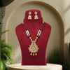 Maroon & Green Color Long Matte Gold Temple Necklace Set (TPLN562MG)