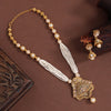 Gold Color Long Matte Gold Temple Necklace Set (TPLN563GLD)