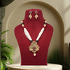 Maroon & Green Color Long Matte Gold Temple Necklace Set (TPLN563MG)