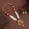 Maroon Color Long Matte Gold Temple Necklace Set (TPLN563MRN)