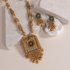 Green Color Long Matte Gold Temple Necklace Set (TPLN564GRN)