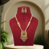 Maroon & Green Color Long Matte Gold Temple Necklace Set (TPLN564MG)