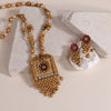 Maron Color Long Matte Gold Temple Necklace Set (TPLN564MRN)
