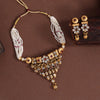 Maroon Color Choker Matte Gold Temple Necklace Set (TPLN565MRN)