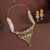White Color Choker Matte Gold Temple Necklace Set (TPLN565WHT)
