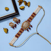 Maroon Color Choker Matte Gold Temple Necklace Set (TPLN569MRN)