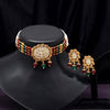 Maroon & Green Color Choker Matte Gold Temple Necklace Set (TPLN570MG)