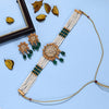 Green Color Choker Matte Gold Temple Necklace Set (TPLN571GRN)