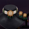 Green Color Choker Matte Gold Temple Necklace Set (TPLN571GRN)