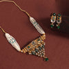 Green Color Choker Matte Gold Temple Necklace Set (TPLN572GRN)