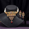 Maroon & Green Color Choker Matte Gold Temple Necklace Set (TPLN572MG)
