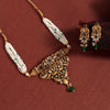 Green Color Choker Matte Gold Temple Necklace Set (TPLN573GRN)