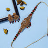 Maroon & Green Color Choker Matte Gold Temple Necklace Set (TPLN575MG)