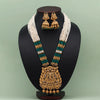 Green Color Lord Radha Krishna Matte Gold Temple Necklace Set (TPLN584GRN)