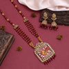 Rani Color Meena Work Matte Gold Rajwadi Temple Necklace Set (TPLN585RNI)