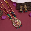 Rani & Green Color Meena Work Vilandi Kundan Matte Gold Temple Necklace Set (TPLN589RNIGRN)