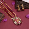 Rani Color Meena Work Vilandi Kundan Matte Gold Temple Necklace Set (TPLN589RNI)