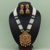 Green Color Lord Ganesha Vilandi Kundan Matte Gold Temple Necklace Set (TPLN590GRN)