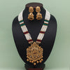 Rani & Green Color Lord Ganesha Vilandi Kundan Matte Gold Temple Necklace Set (TPLN590RNIGRN)