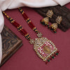 Maroon & Green Color Lord Krishna Meena Work Vilandi Kundan Matte Gold Temple Necklace Set (TPLN594MG)