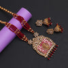 Maroon Color Lord Radha Meena Work Vilandi Kundan Matte Gold Temple Necklace Set (TPLN594MRN)