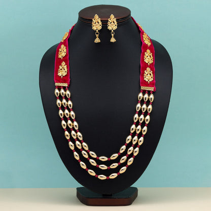 Rani Color Goddess Lakshmi Rajwadi Temple Necklace Set (TPLN600RNI)