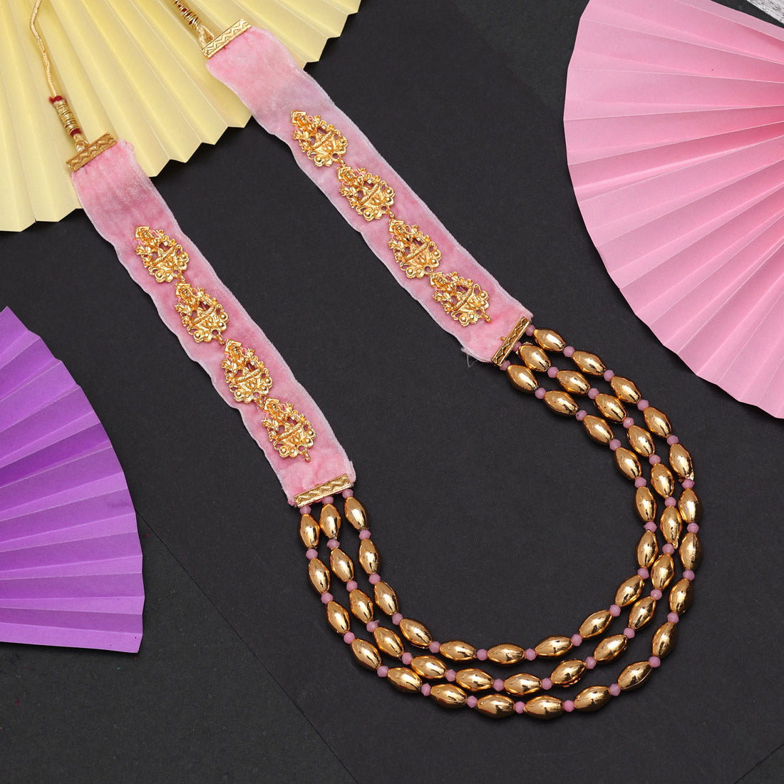Pink Color Goddess Lakshmi Rajwadi Temple Necklace (TPLN607PNK)