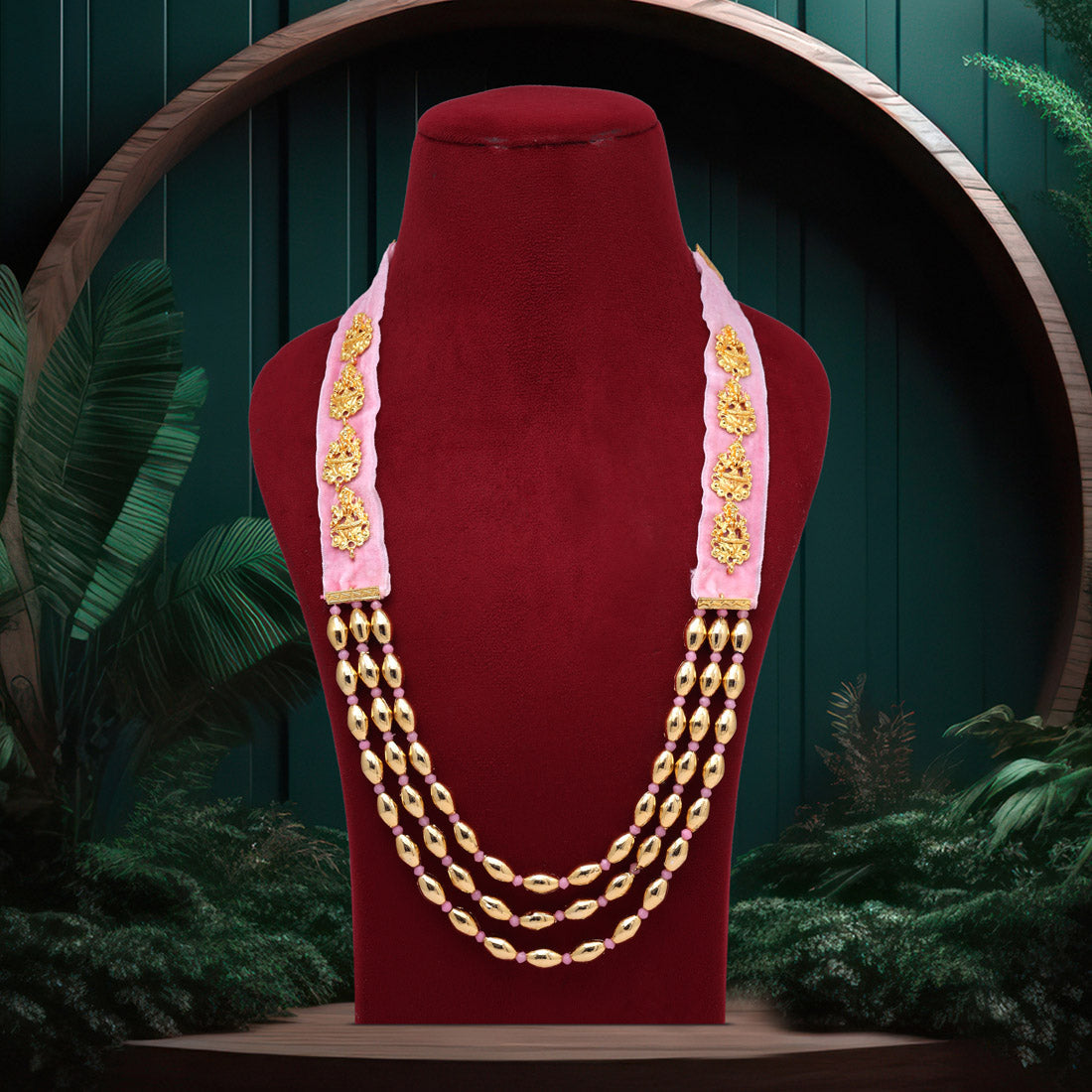 Pink Color Goddess Lakshmi Rajwadi Temple Necklace (TPLN607PNK)