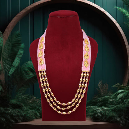 Pink Color Goddess Lakshmi Rajwadi Temple Necklace (TPLN607PNK)