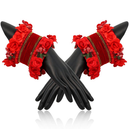Red Color Floral Bangles Set: 2.4 (TRB155RED-2.4)