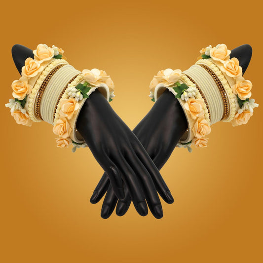Off White Color Floral Bangles Set: 2.4 (TRB157OWHT-2.4)