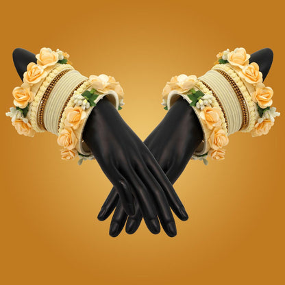 Off White Color Floral Bangles Set: 2.6 (TRB157OWHT-2.6)