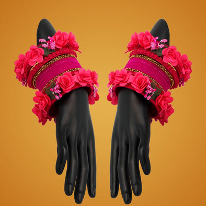 Rani Color Floral Bangles Set: 2.4 (TRB157RNI-2.4)