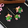 Peach & Green Color Thread Earring With Maang Tikka (TRE159PCHGRN)